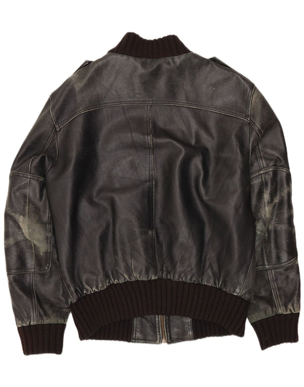Vintage Mens Military Leather Jacket UK 42 XL Black Leather