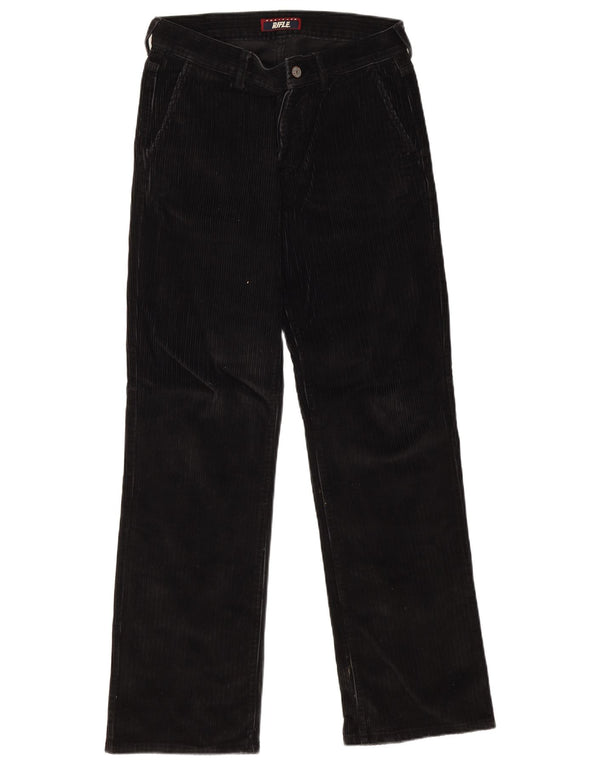 Rifle Mens Straight Corduroy Trousers W30 L33 Black Cotton