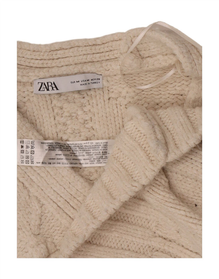 Zara Damen Crop-Oversize-Cardigan, Gr. 14, Medium, gebrochenes Weiß, Acryl
