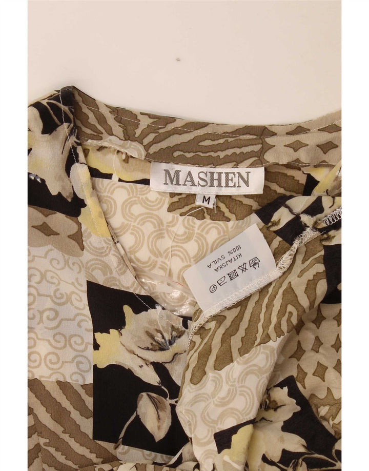 Vintage Damen Teekleid UK 14 Medium Beige Patchwork Seide