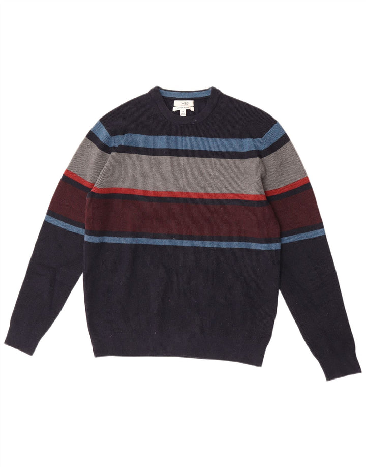 Marks & Spencer Herren-Pullover mit Rundhalsausschnitt, mittlerer Marineblau-Farbblock