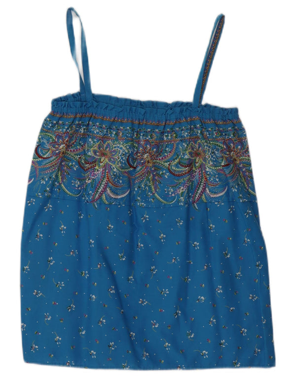 Vintage Damen Cami Top UK 12 Mittelblau geblümt