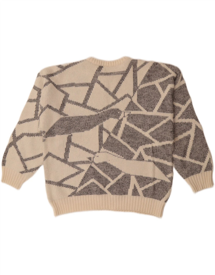 Vintage Damen Pullover mit U-Boot-Ausschnitt EU 38 Medium Off White Geometrisch