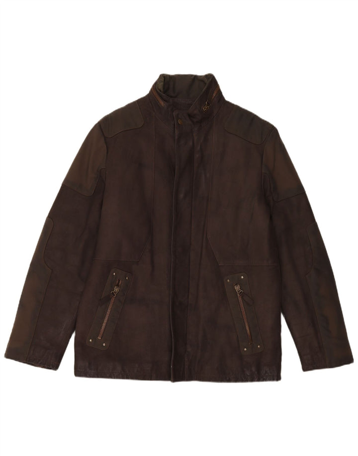 Vintage Herren Lederjacke mit Kapuze IT 52 Large Braun