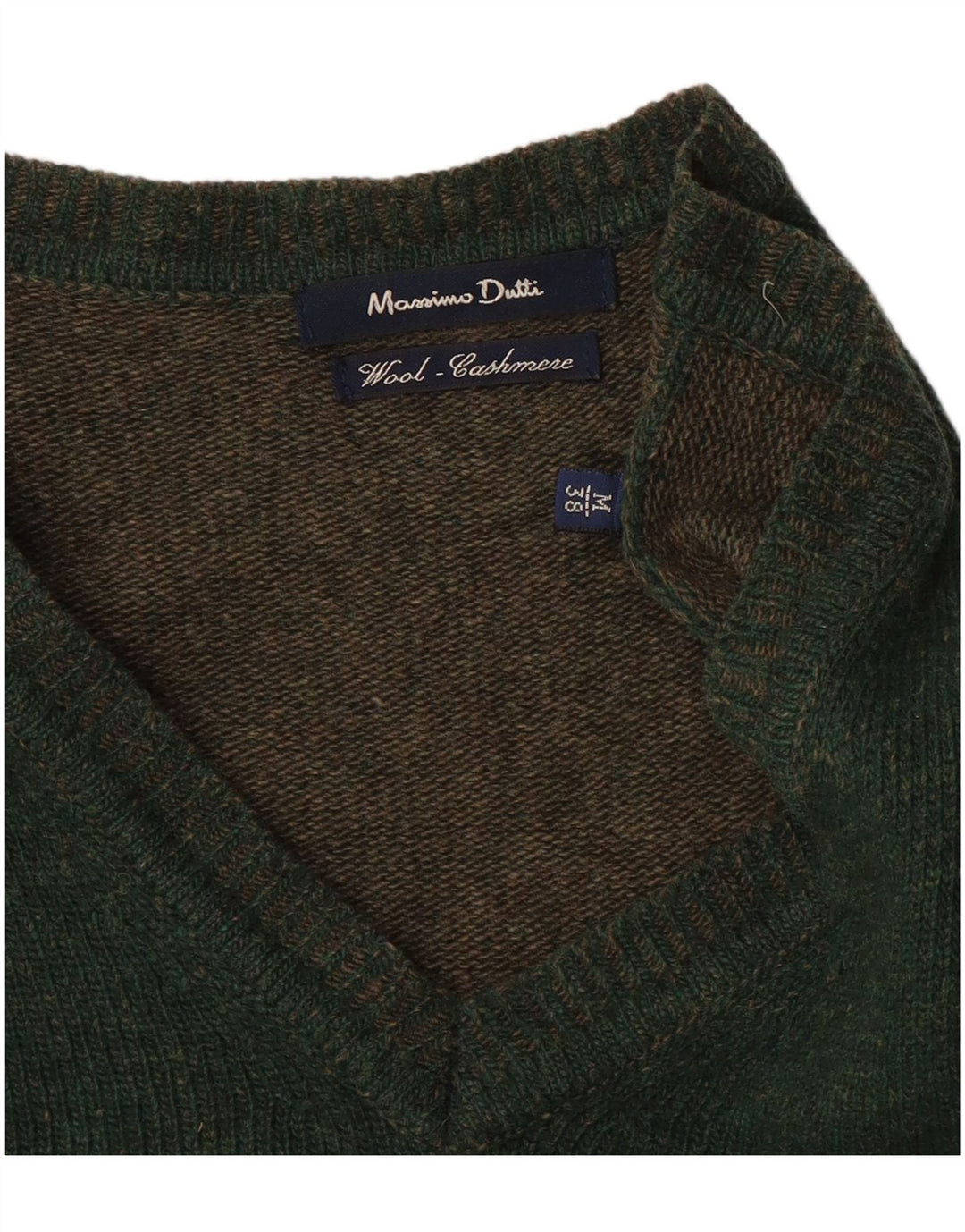 Massimo Dutti Herren-Pullover mit V-Ausschnitt aus mittelgrüner Wolle