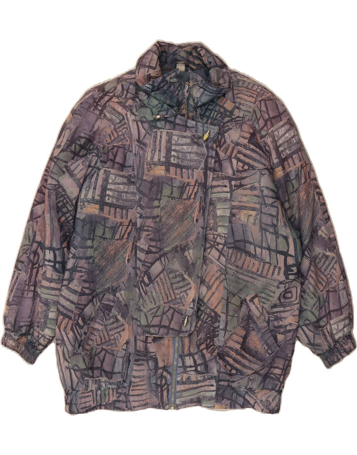 VINTAGE Womens Abstract Pattern Windbreaker Jacket EU 42 Large Navy Blue Vintage Vintage and Second-Hand Vintage from Messina Hembry 