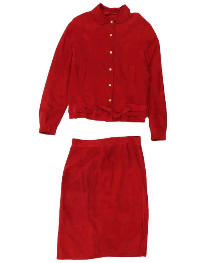 VINTAGE Damen Wildleder 2-teiliges Rockset UK 14 Medium W30 Rotes Leder