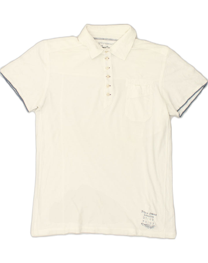 PEPE JEANS Womens Polo Shirt UK 14 Large White Cotton | Vintage PEPE Jeans | Thrift | Second-Hand PEPE Jeans | Used Clothing | Messina Hembry 
