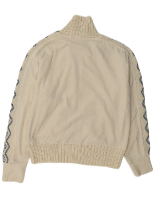 Vintage Damen Fleecejacke UK 14 Large Off White Geometrisches Polyester