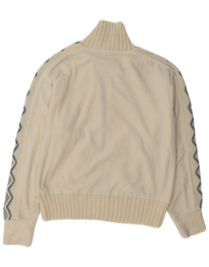 Vintage Damen Fleecejacke UK 14 Large Off White Geometrisches Polyester