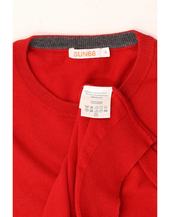 Sun68 Herren-Pullover mit Rundhalsausschnitt, mittelrote Wolle
