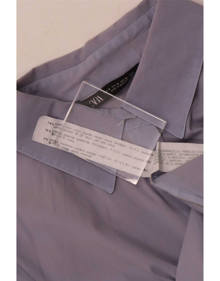 Zara Formales Damenhemd UK 12 aus mittelblauer Baumwolle