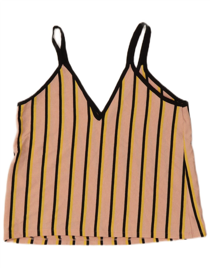 Zara Damen Cami Top UK 14 Großes rosa gestreiftes Polyester