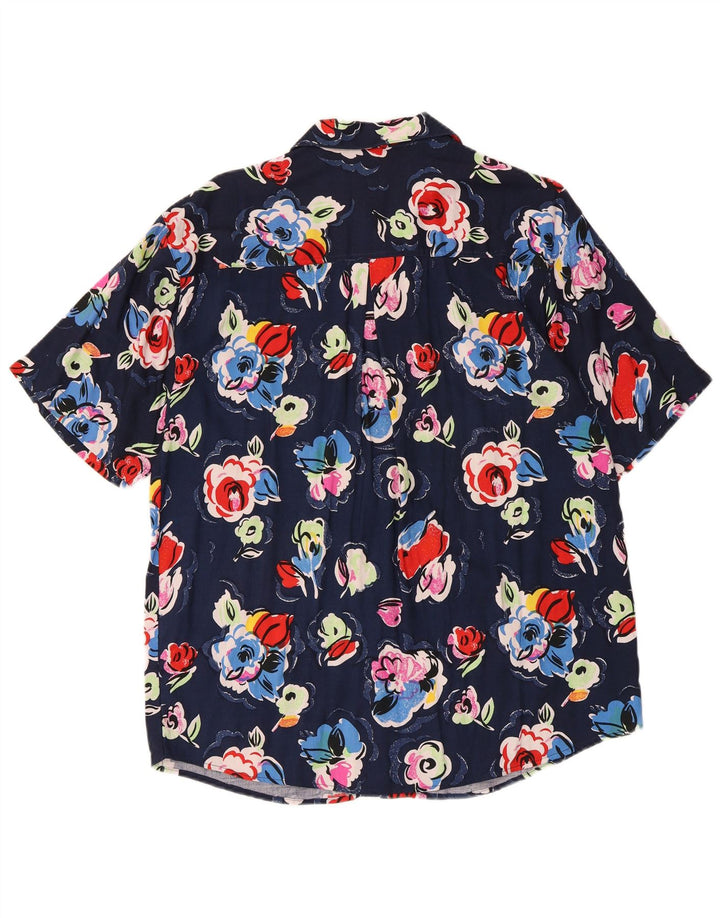 Vintage Herren Kurzarmhemd Medium Navy Blue Floral Viskose