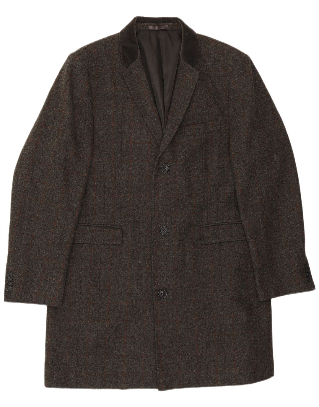 VINTAGE Herren Regular Longline 3-Knopf-Blazerjacke UK 46 3XL Grau kariert