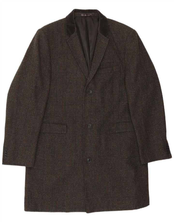 VINTAGE Herren Regular Longline 3-Knopf-Blazerjacke UK 46 3XL Grau kariert