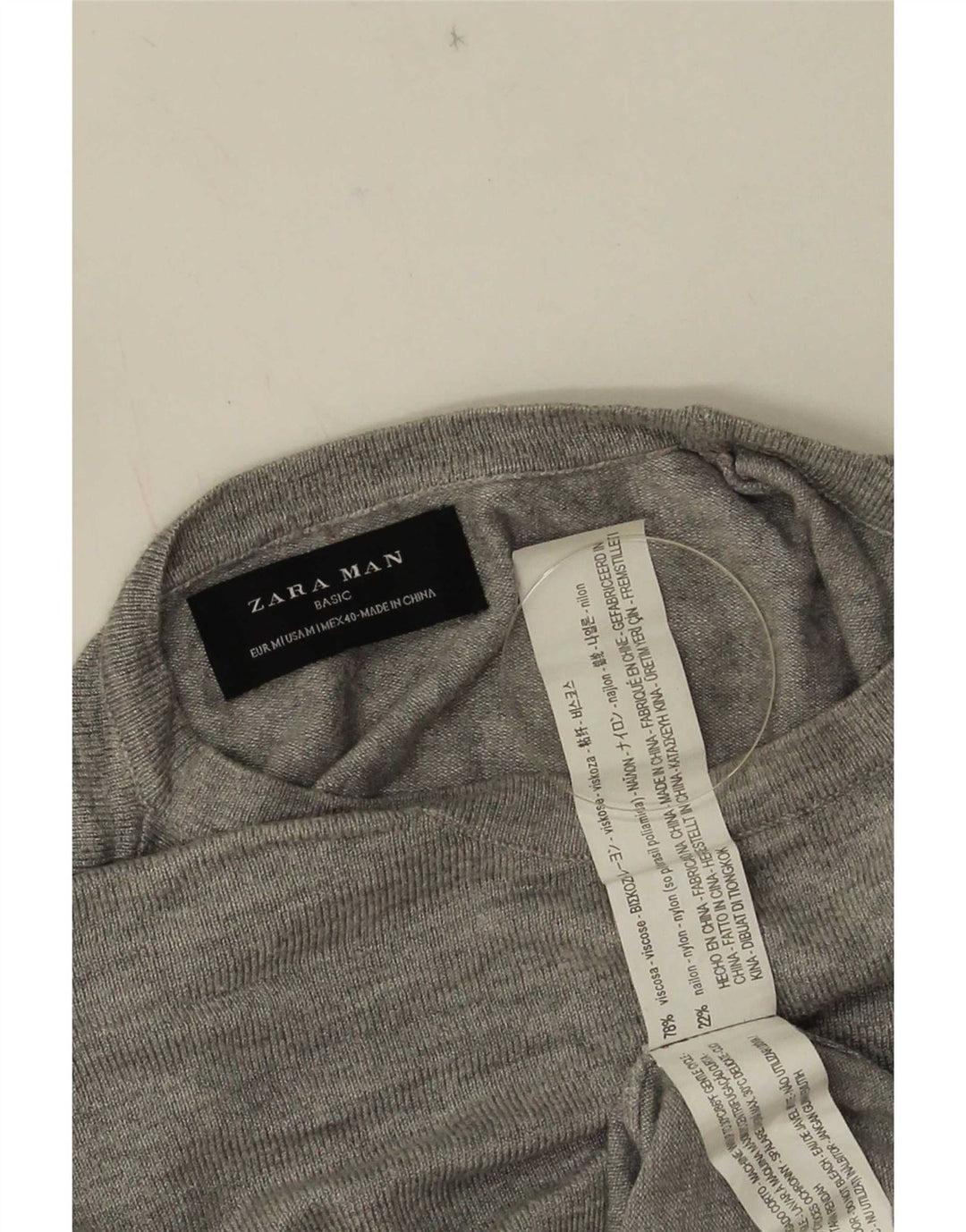 Zara Herren-Pullover mit Rundhalsausschnitt, mittelgraue Viskose
