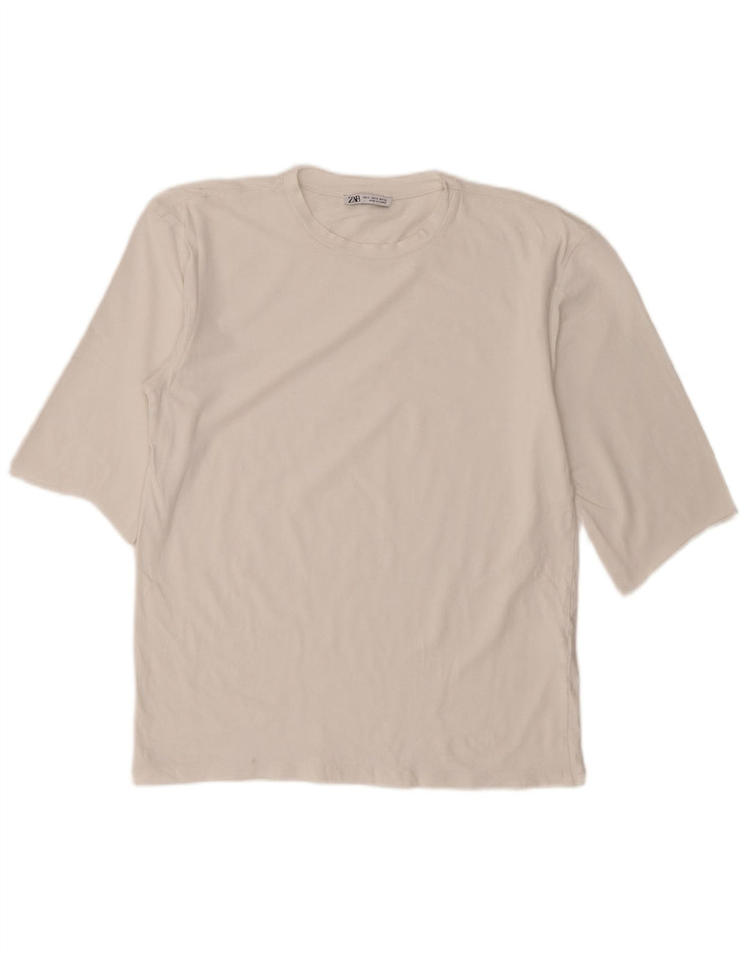 Zara Damen T-Shirt Top UK 12 Mittelweiße Baumwolle