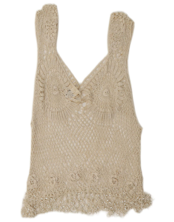Rafale Damen Handgefertigtes Häkelblusenoberteil UK 14 Medium Beige Rayon