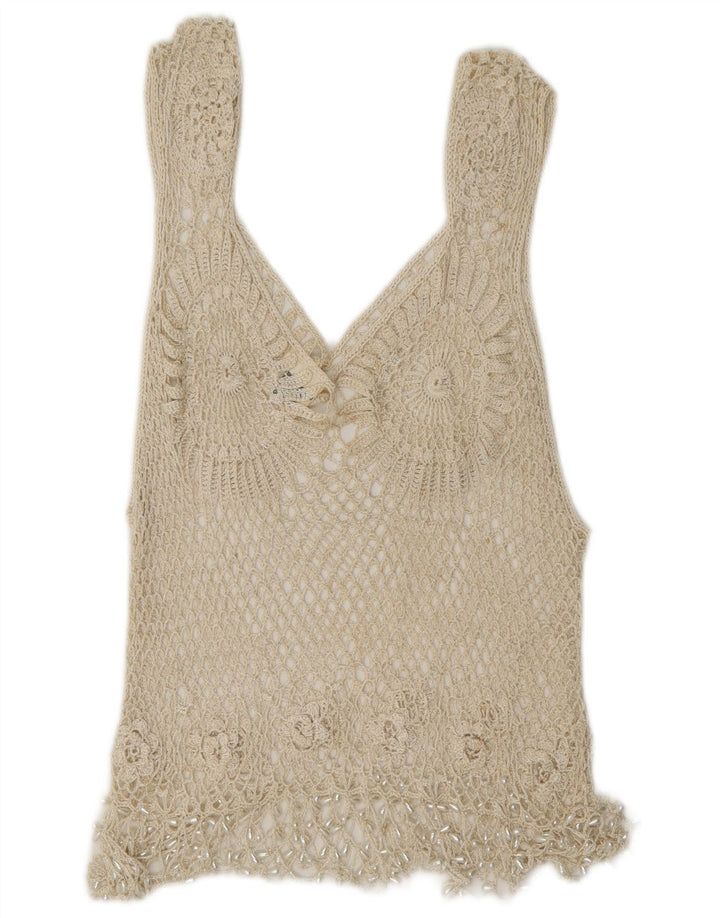 Rafale Damen Handgefertigtes Häkelblusenoberteil UK 14 Medium Beige Rayon