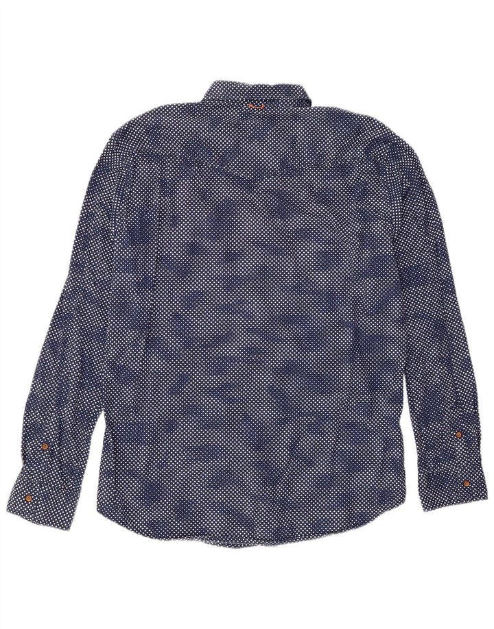 Hugo Boss Herrenhemd XL Marineblau mit geometrischem Muster aus Baumwolle