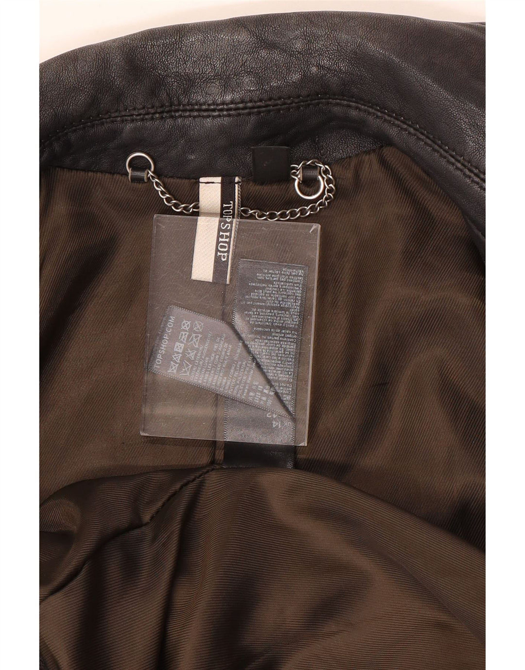 Topshop Damen-Bikerjacke aus Leder, UK 14, großes schwarzes Lammleder
