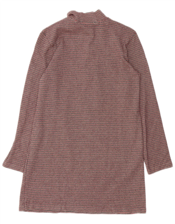 Zara Damen Langarm-Etuikleid UK 12 Mittelbraun mit Hahnentrittmuster