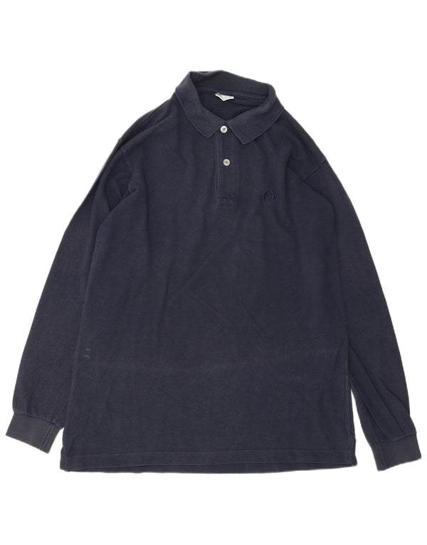 Sergio Tacchini Herren-Langarm-Poloshirt aus mittelblauer Baumwolle