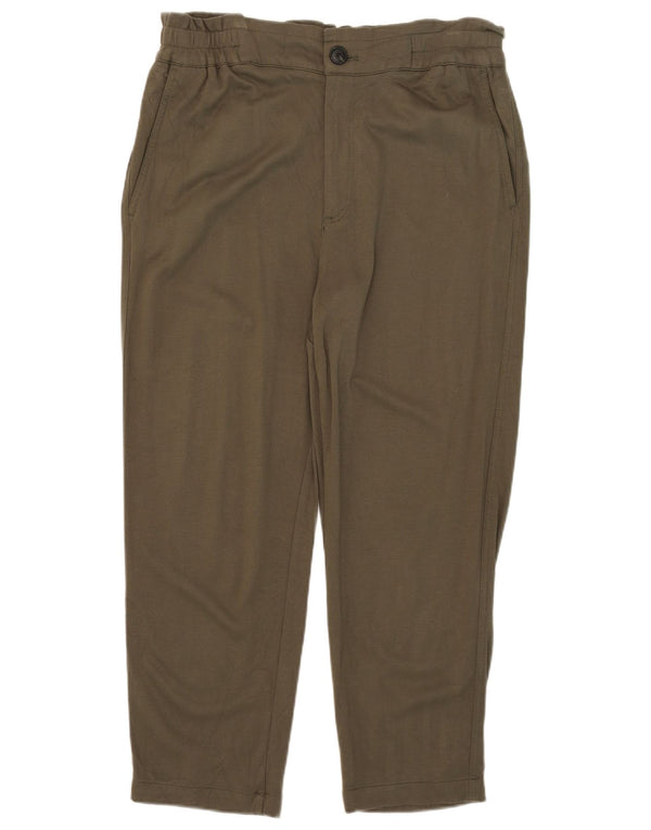 Zara Damen High Waist Tapered Chino Hose XL W32 L27 Khaki Viskose