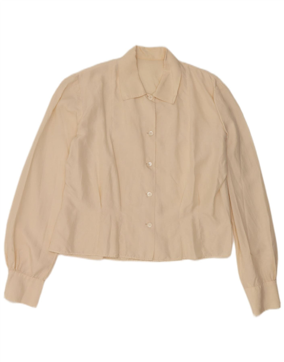 Vintage Damen Crop Shirt Bluse UK 14 Medium Beige