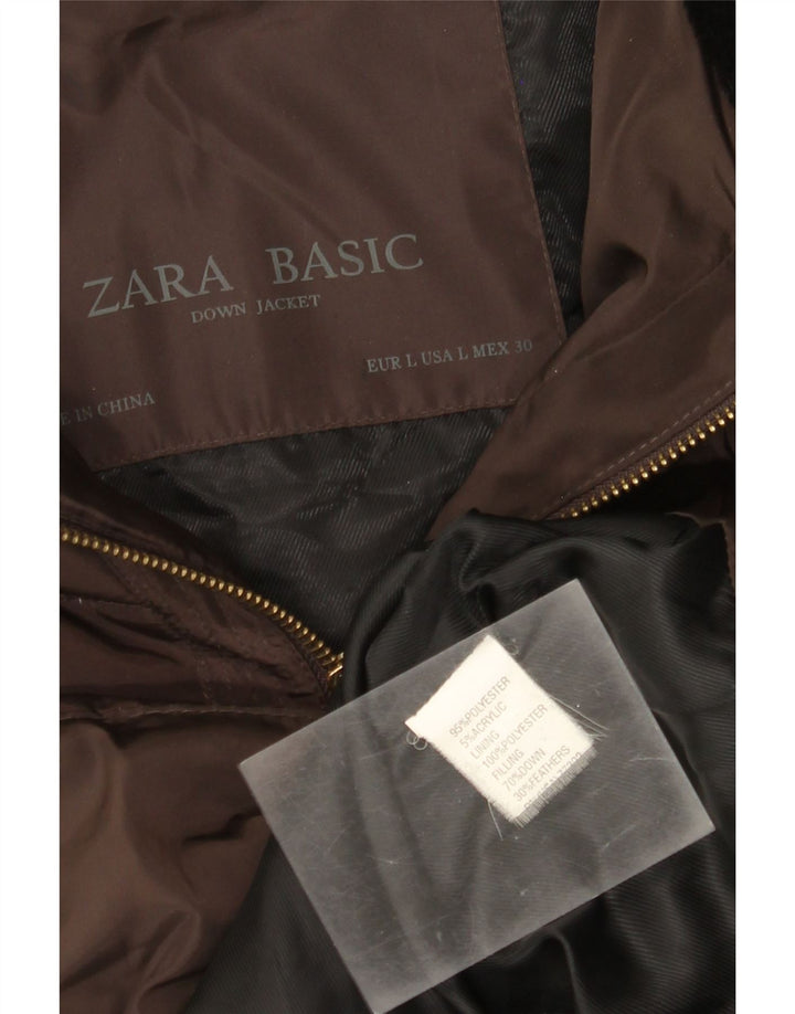 Zara Damen-Jacke mit Kapuze, gepolstert, Größe 44, Braun, Polyester