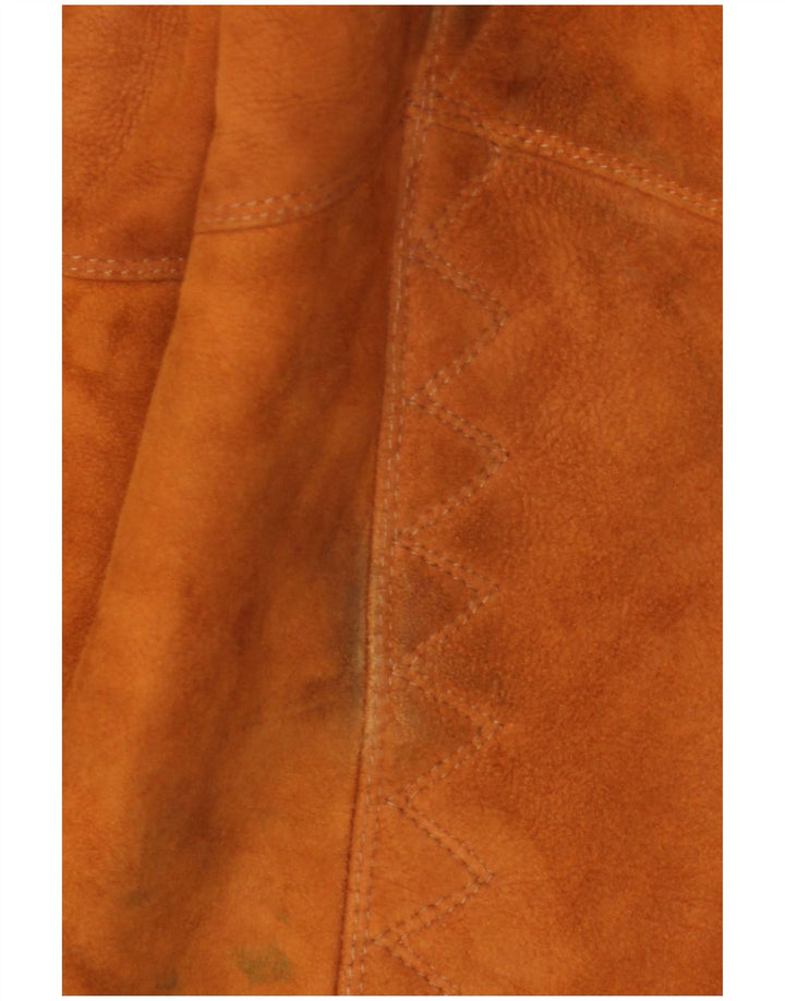 Vintage Damen Loose Fit Shearling Mantel IT 48 XL Braunes Leder