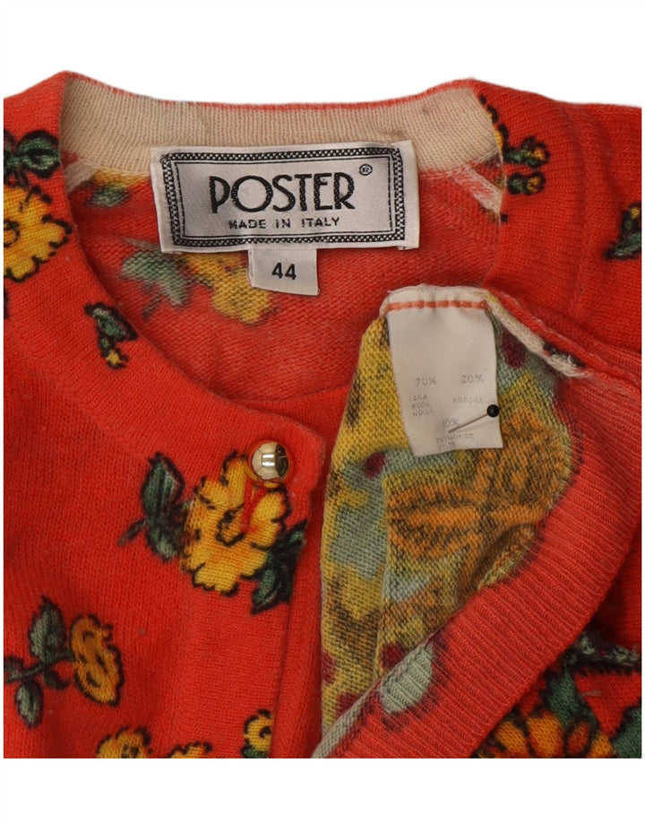 Vintage Damen Cardigan Pullover IT 44 Mittelrot geblümt