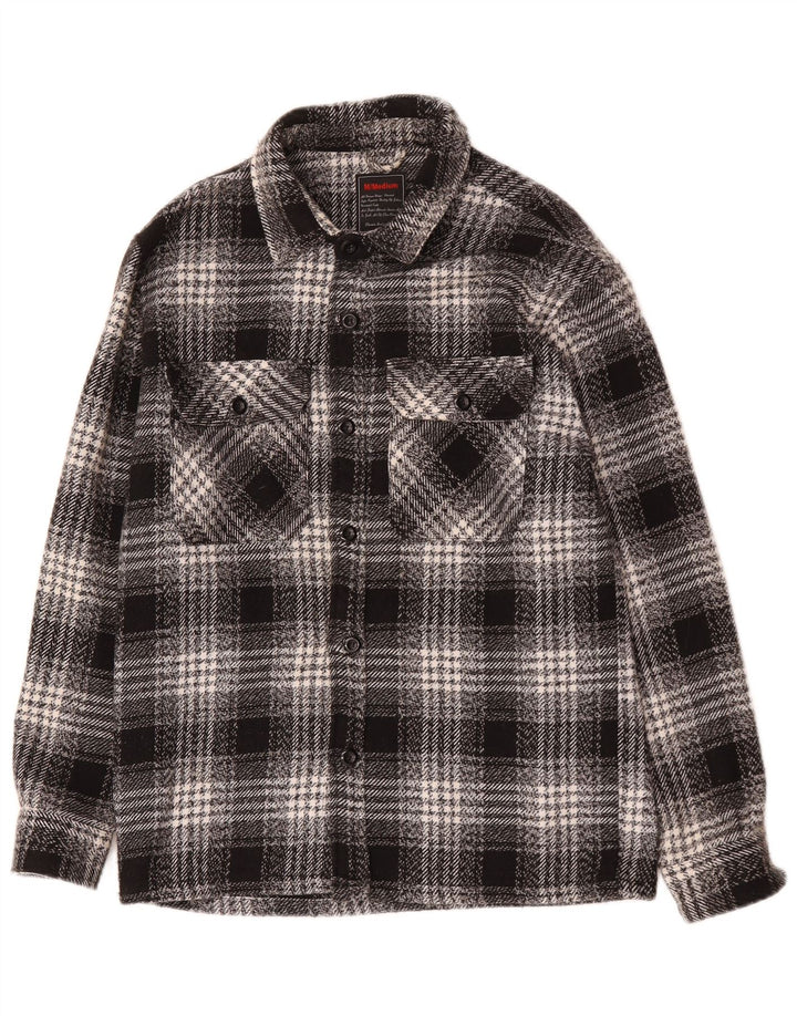 Vintage Herren Overshirt Flanellhemd Medium Schwarz Karo Baumwolle