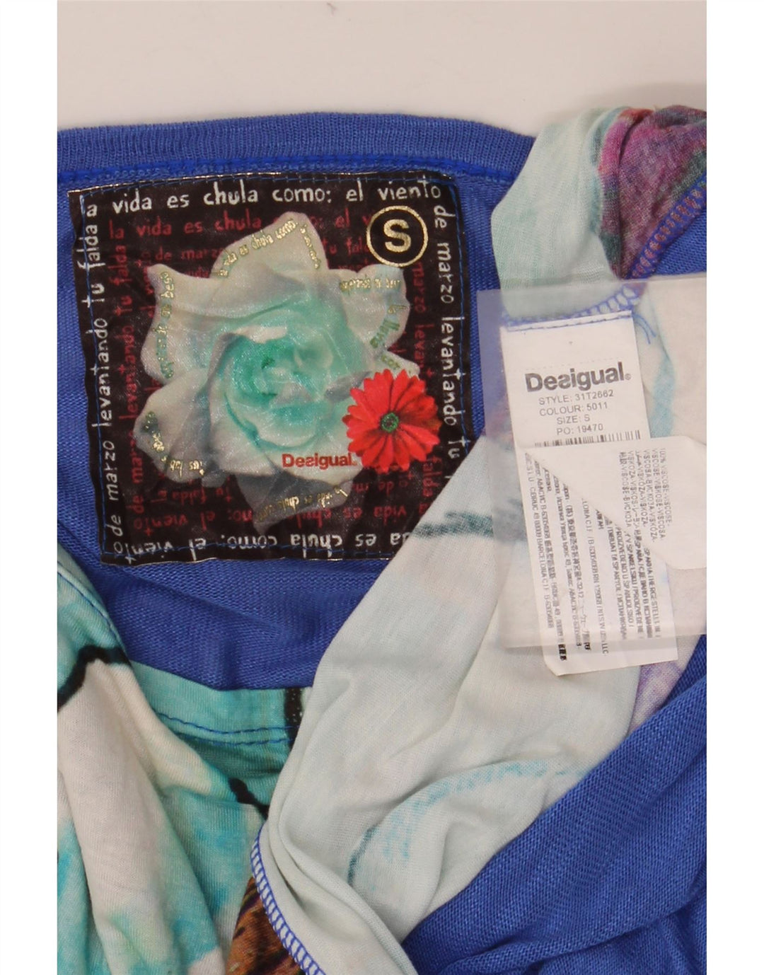 DESIGUAL Damen-Blusenoberteil mit Fledermausärmeln, Gr. 10, klein, Viskose mit blauem Blumenmuster