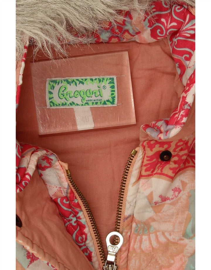Vintage Damen Kapuzenjacke gepolstert EU 40 Medium Mehrfarbig geblümt