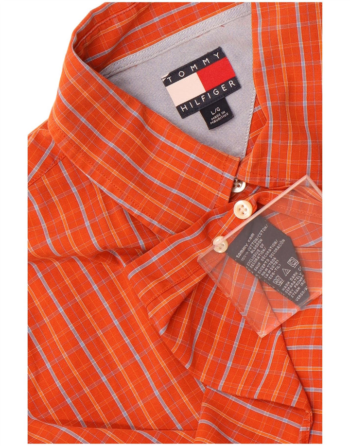Tommy Hilfiger Herren-Kurzarmhemd, groß, orange kariert, Baumwolle