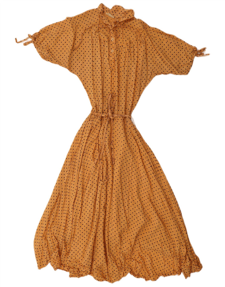 Vintage Damen Maxikleid UK 12 Mittelgelb gefleckt