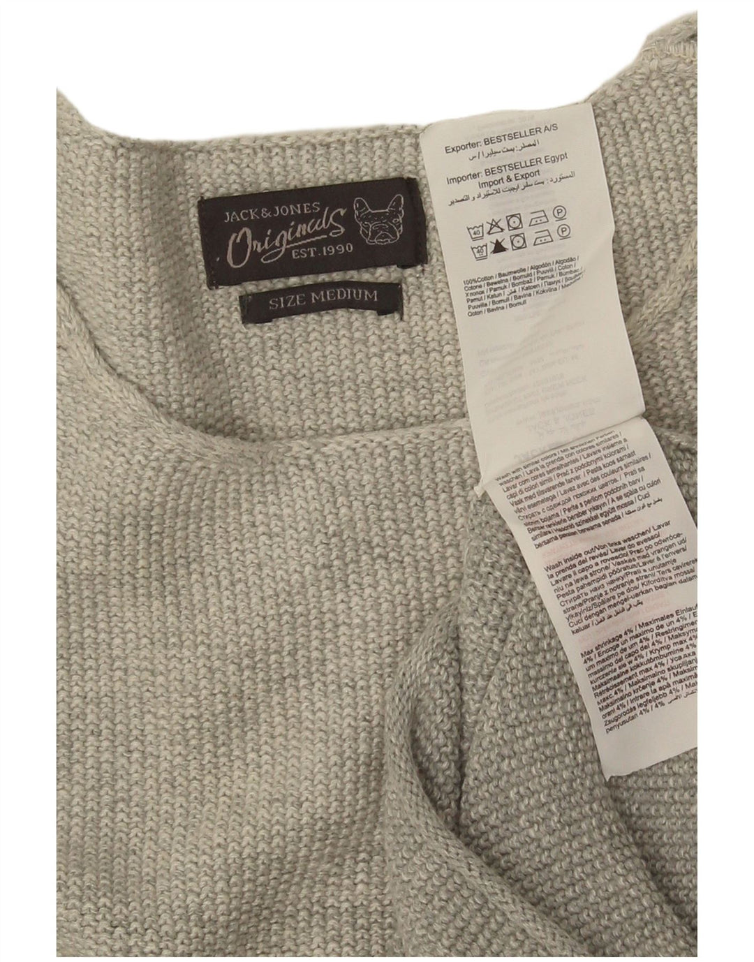 Jack & Jones Herren-Pullover mit Rundhalsausschnitt, mittelgraue Baumwolle