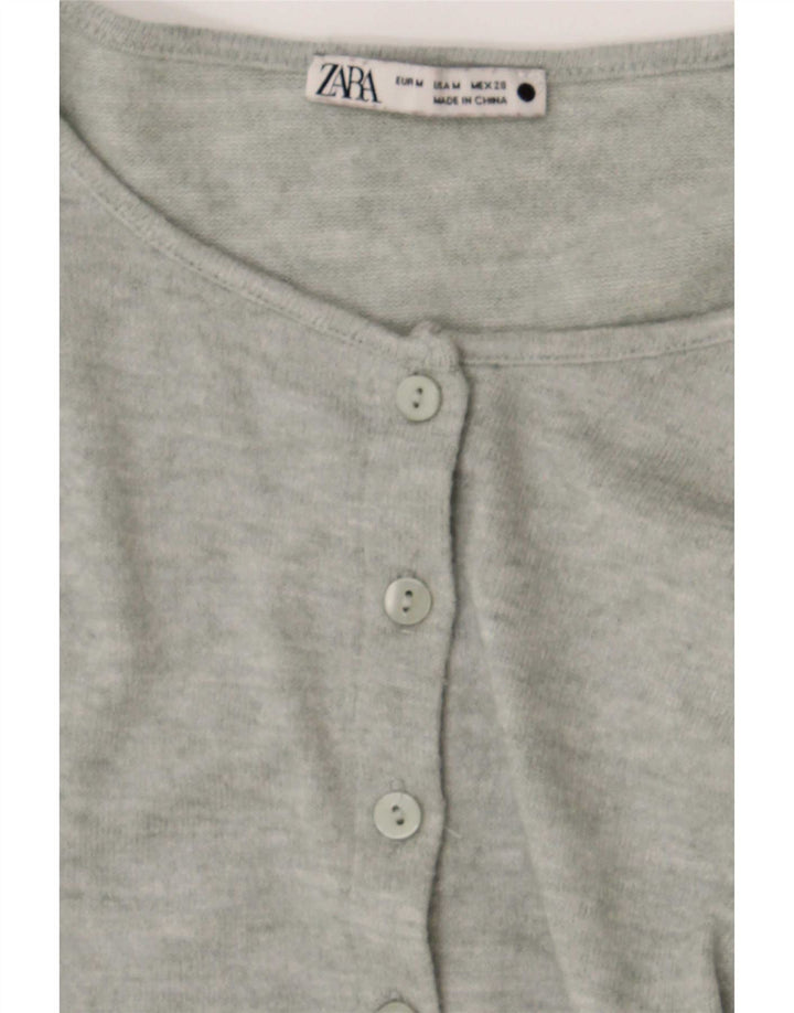 Zara Damen Crop Cardigan Pullover UK 12 Mittelgrau meliert