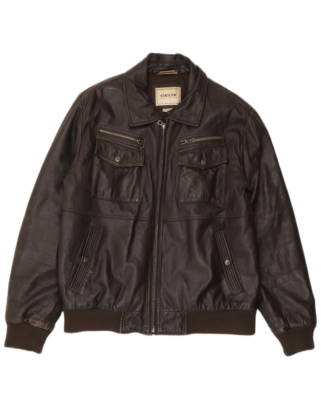 Geox Herren Bomber Lederjacke UK 42 XL Schwarzes Leder