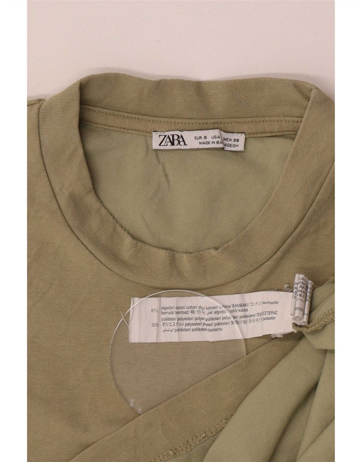 Zara Herren T-Shirt Top Small Khaki Baumwolle