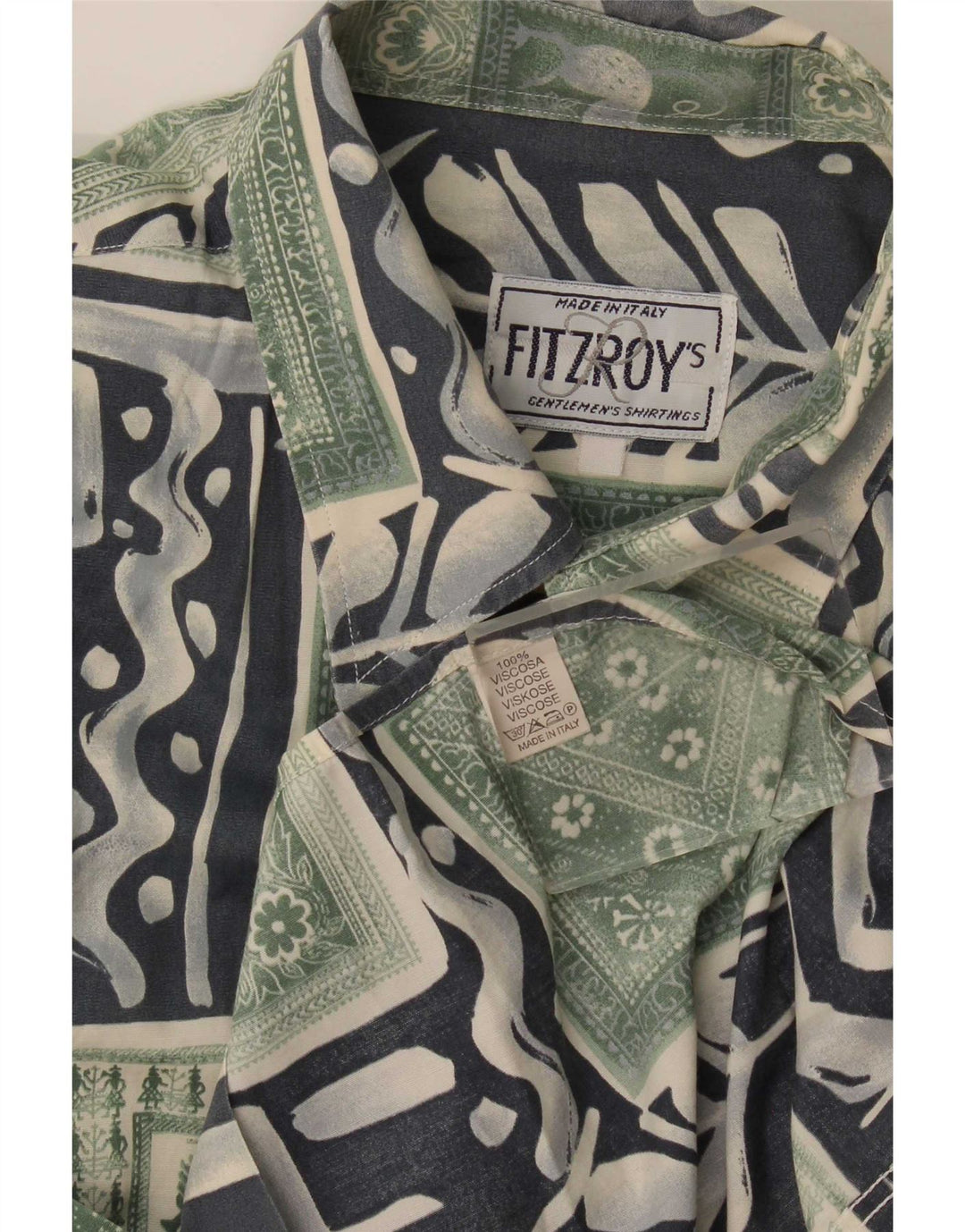 Fitzroy Herren-Kurzarmhemd, groß, grün, Patchwork-Viskose
