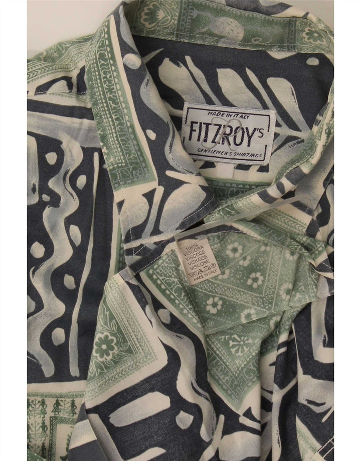 Fitzroy Herren-Kurzarmhemd, groß, grün, Patchwork-Viskose