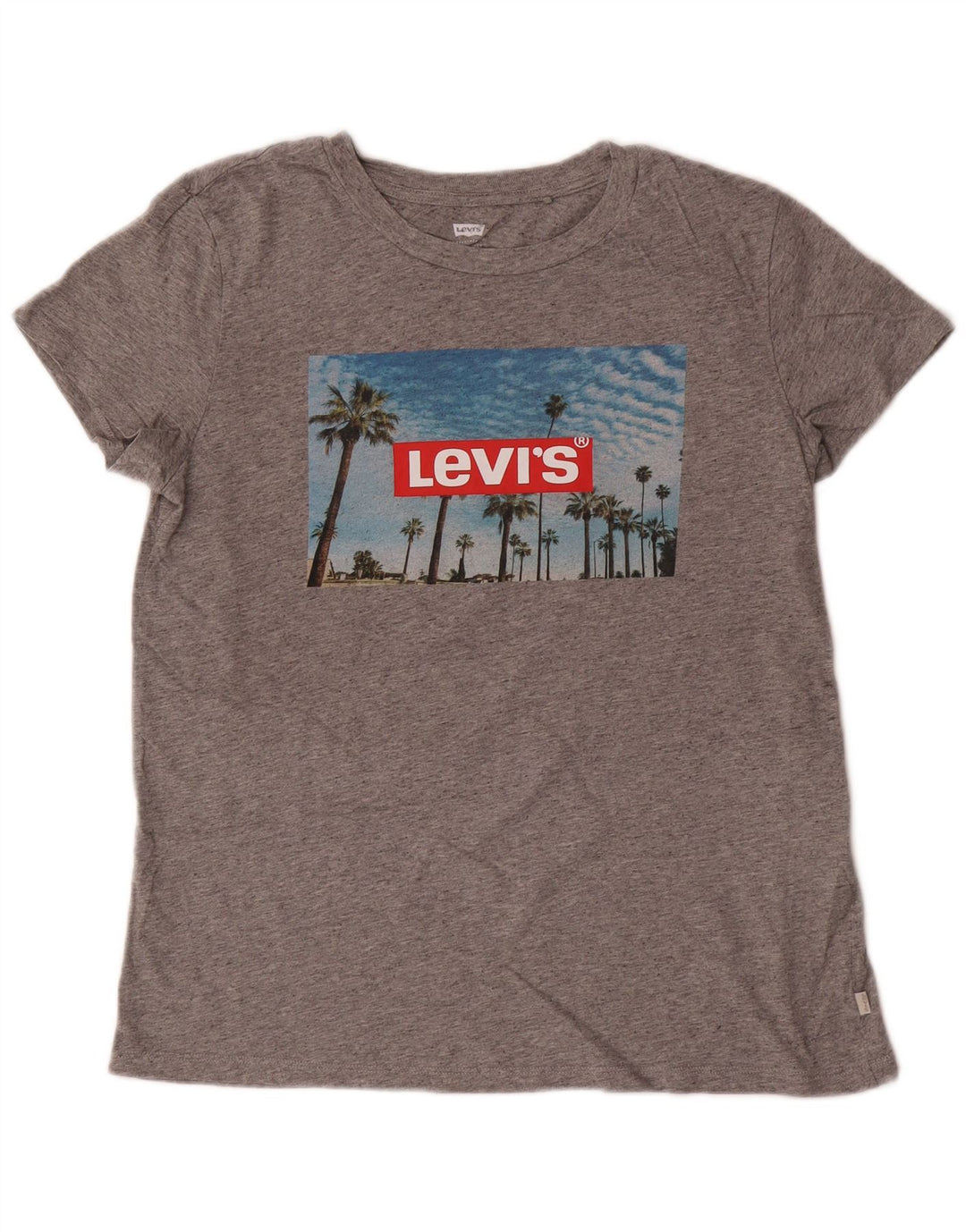 Levi's Womens Graphic T-Shirt Top UK 14 Mittelgrau gefleckte Baumwolle