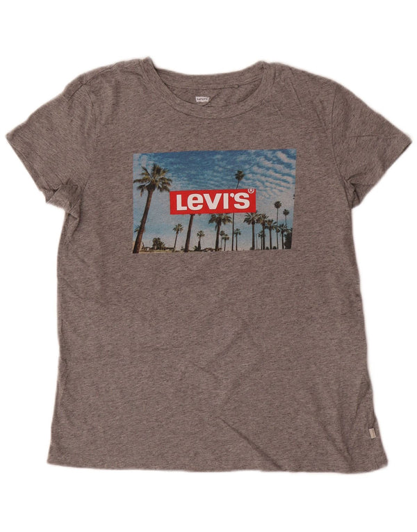 Levi's Womens Graphic T-Shirt Top UK 14 Mittelgrau gefleckte Baumwolle