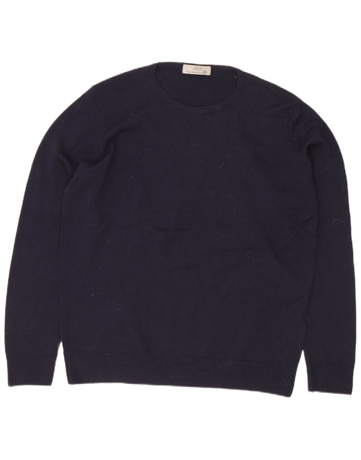 Marks & Spencer Damen-Pullover mit Rundhalsausschnitt, UK 12, mittelmarineblaue Wolle