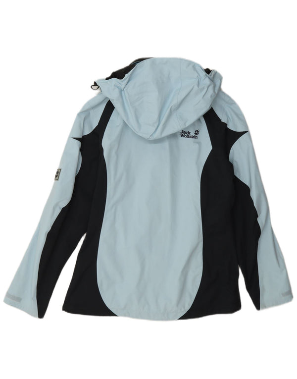 Jack Wolfskin Damen Regenjacke mit Kapuze, UK 10, Small, Blau, Farbblock