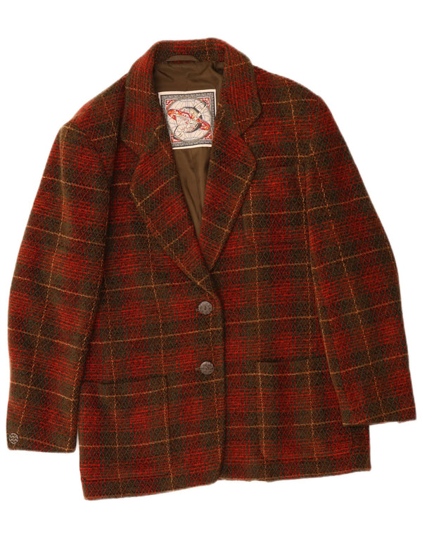 VINTAGE Damen Blazerjacke mit 2 Knöpfen, US 10, großes rotes Karo-Acryl