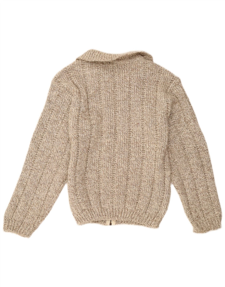 Vintage Damen Cardigan Pullover UK 14 Mittelbraun gefleckte Wolle